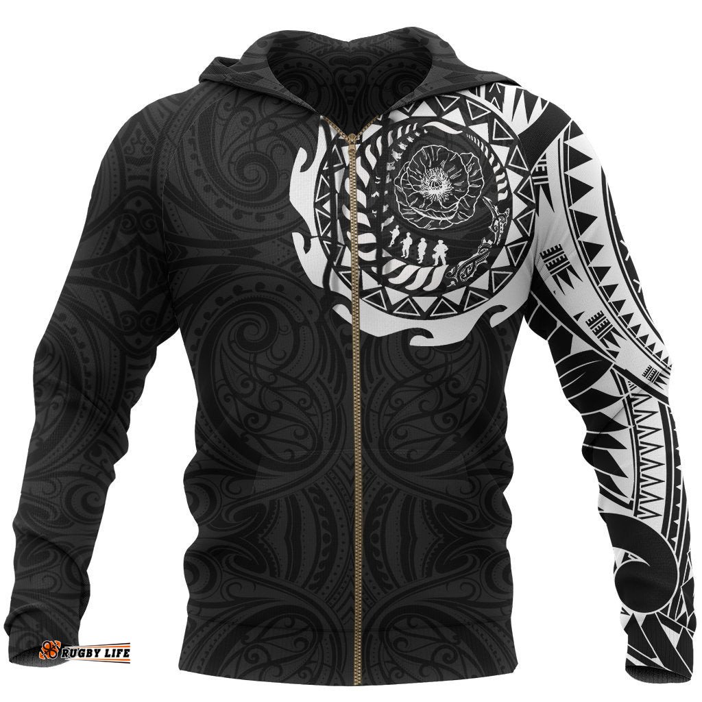 ANZAC Zip Hoodie, New Zealand Lest We Forget Maori Tattoo Zip Up Hoodie