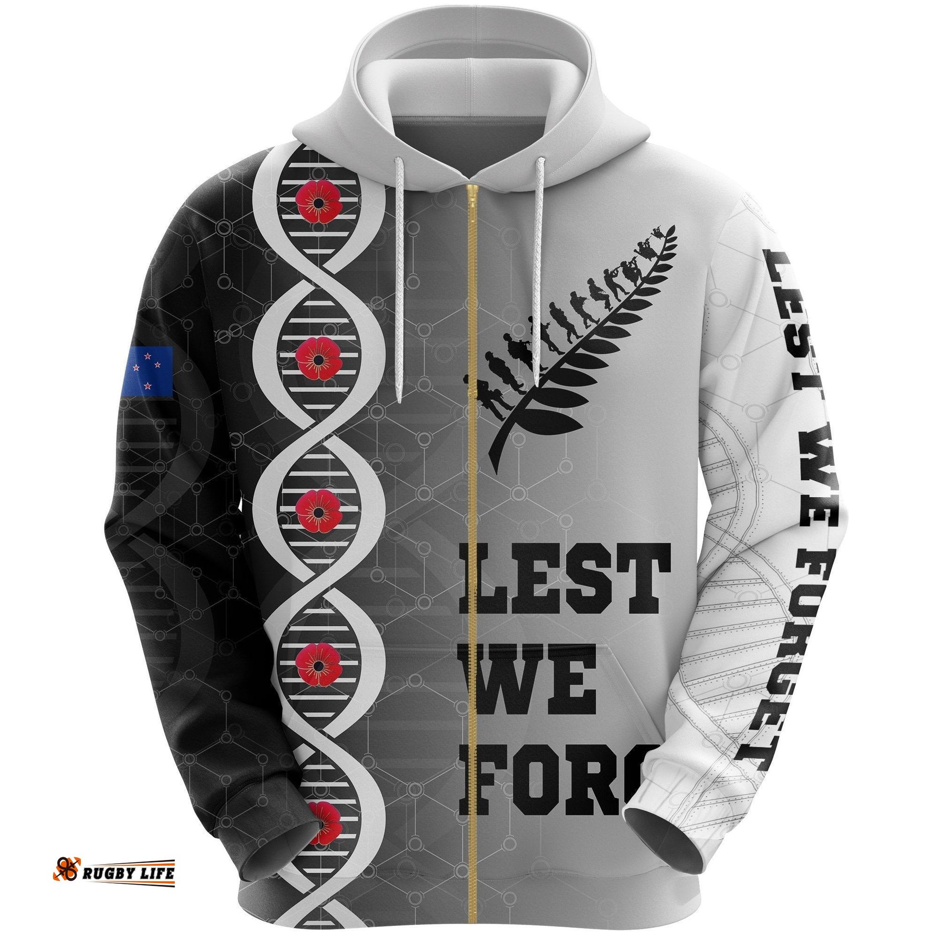 Lest We Forget New Zealand Zip Hoodie Dna