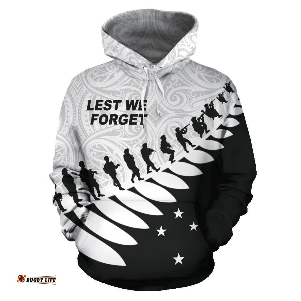 New Zealand ANZAC Hoodie, Lest We Forget Poppies Maori Pullover Hoodie