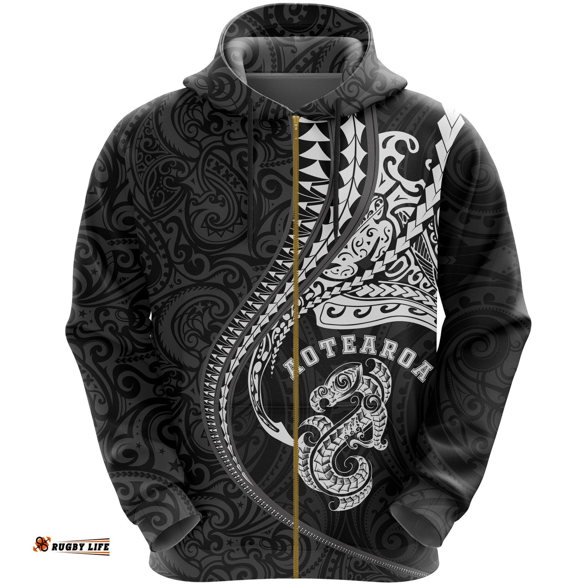 New Zealand Hoodie Manaia Kanaloa Tatau Gen Nz Black Zip