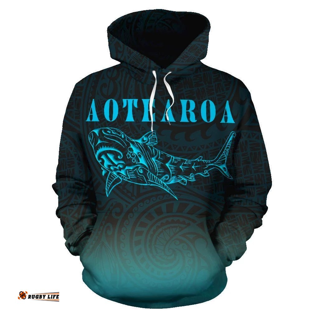 Maori Shark Aotearoa Hoodie Blue