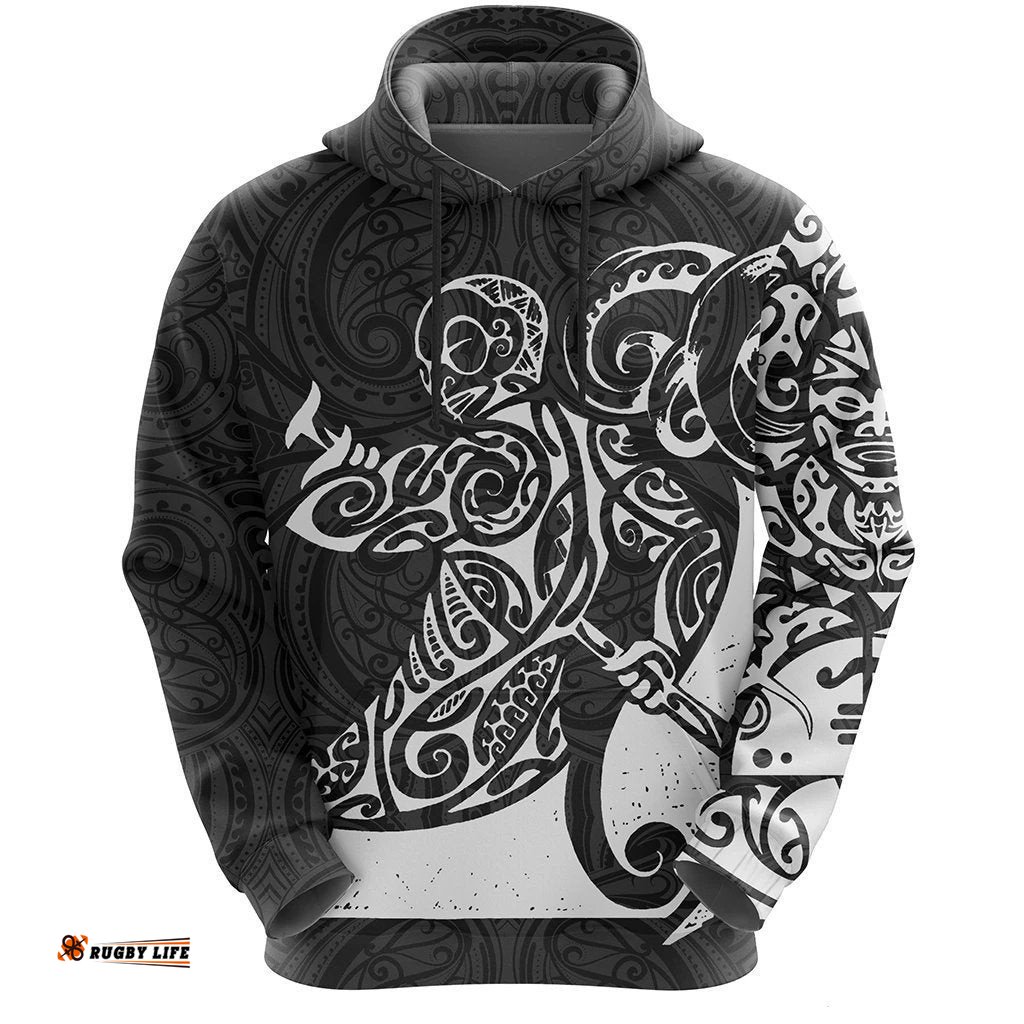 New Zealand Maori Tangaroa Tattoo Hoodie White