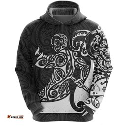 New Zealand Maori Tangaroa Tattoo Hoodie White