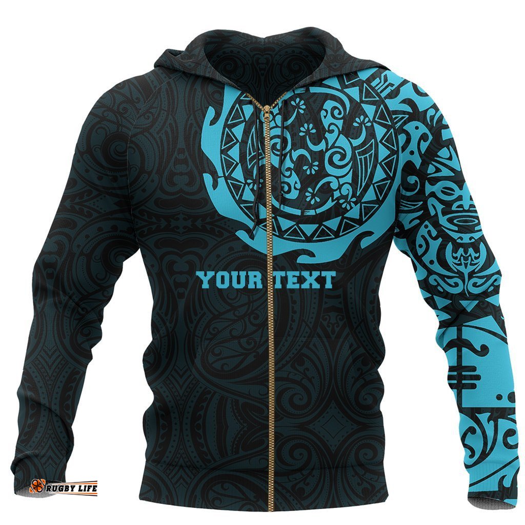 Maori Tangaroa Tattoo Zip Hoodie Customized Blue