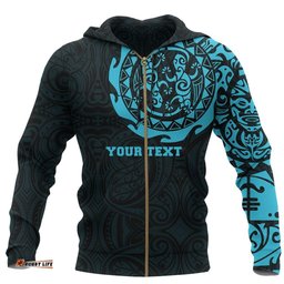 Maori Tangaroa Tattoo Zip Hoodie Customized Blue