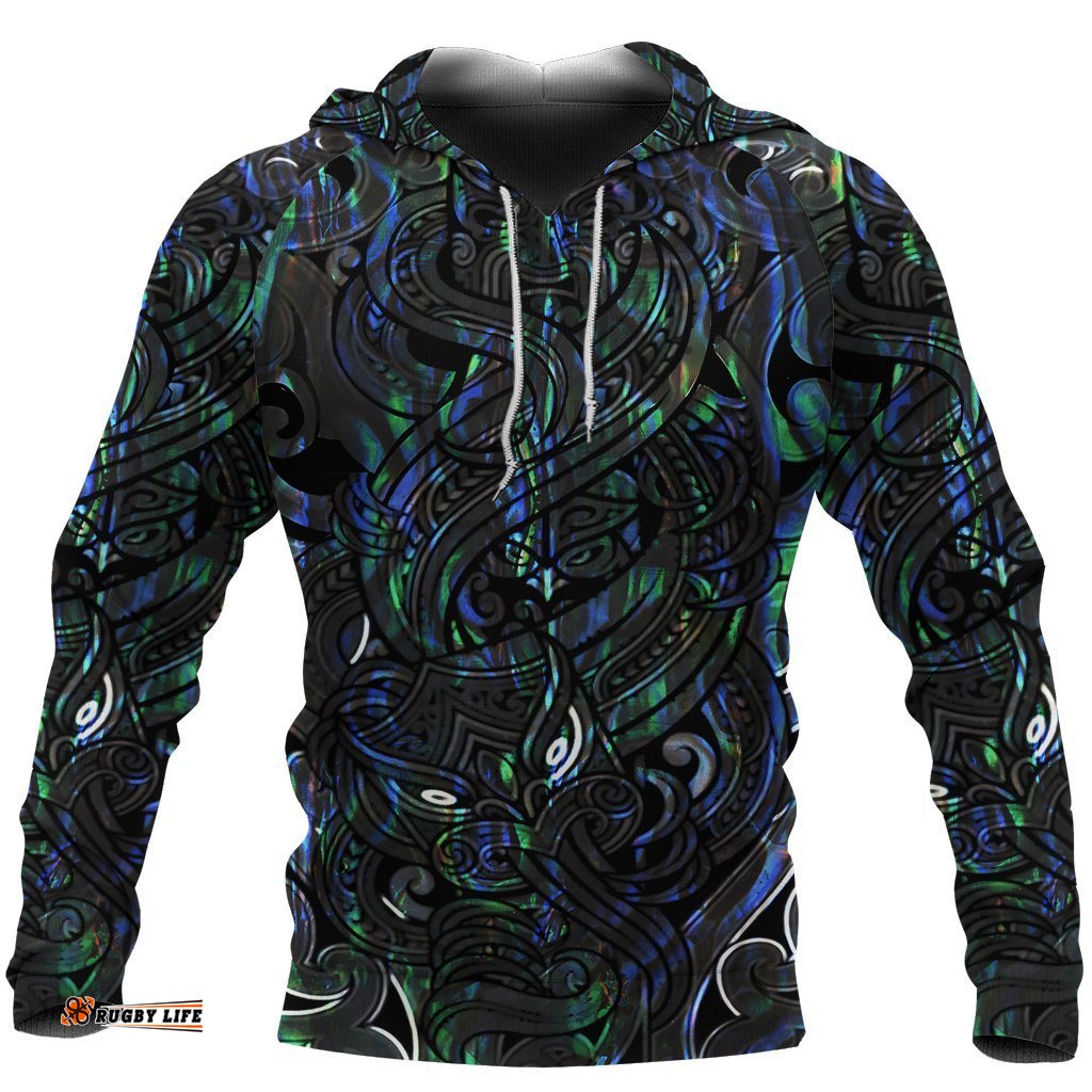 New Zealand Hoodie, Maori Gods Pullover Hoodie, Tumatauenga God Of War Paua Shell
