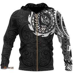 New Zealand Rugby Hoodie, Maori Tattoo Rugby Zip Up Hoodie
