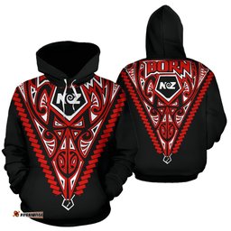 Born New Zealand Hoodie Polynesian Tattoo Red