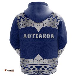 Aotearoa Zip Hoodie Koru Heart Blue