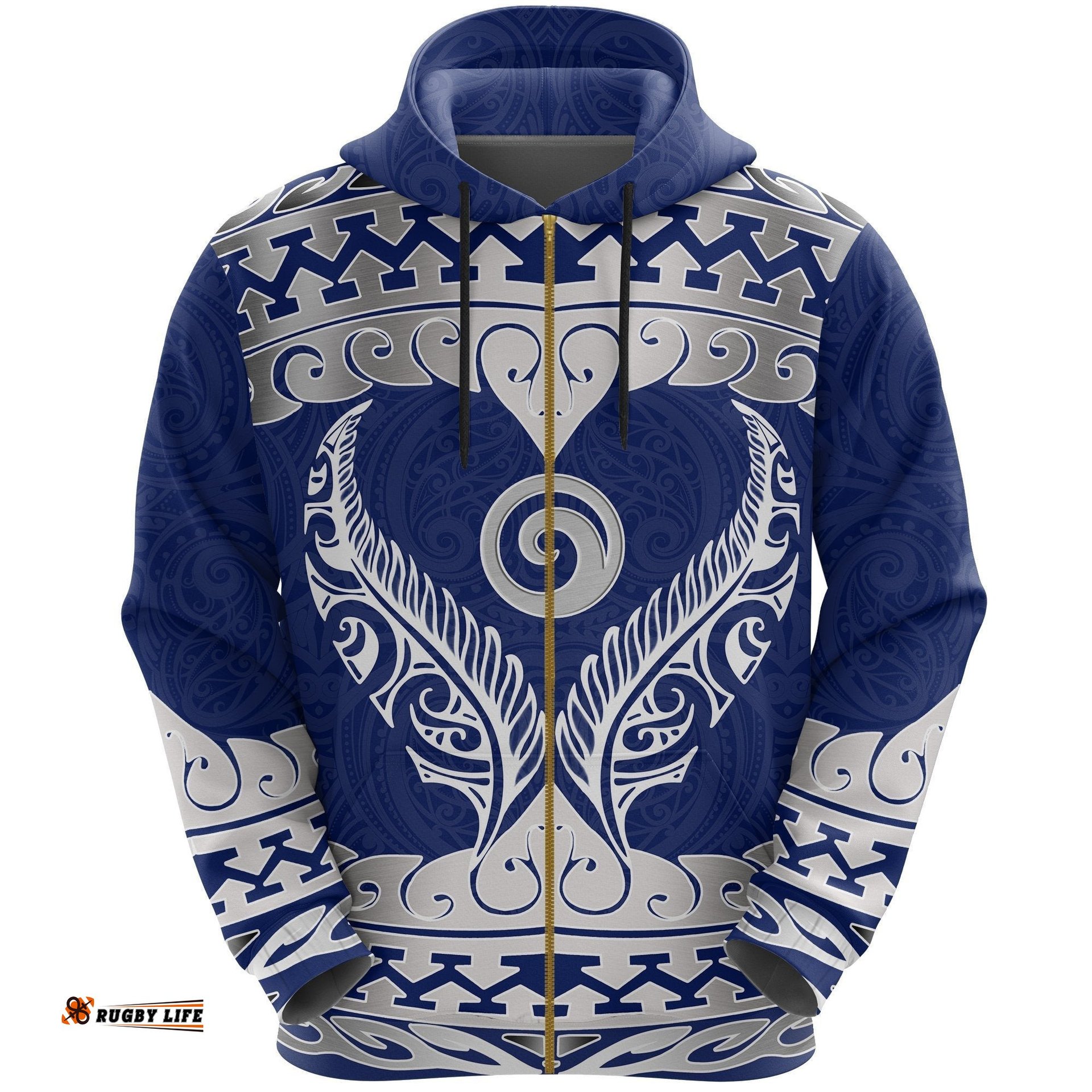 Aotearoa Zip Hoodie Koru Heart Blue