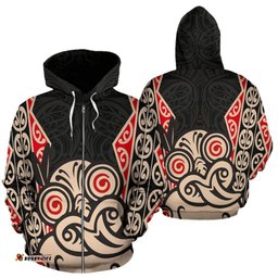 Hei Tiki With Maori Pattern Zip Hoodie Black