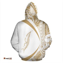 New Zealand Silver Fern Zip Hoodie Maori Tattoo Circle Style White