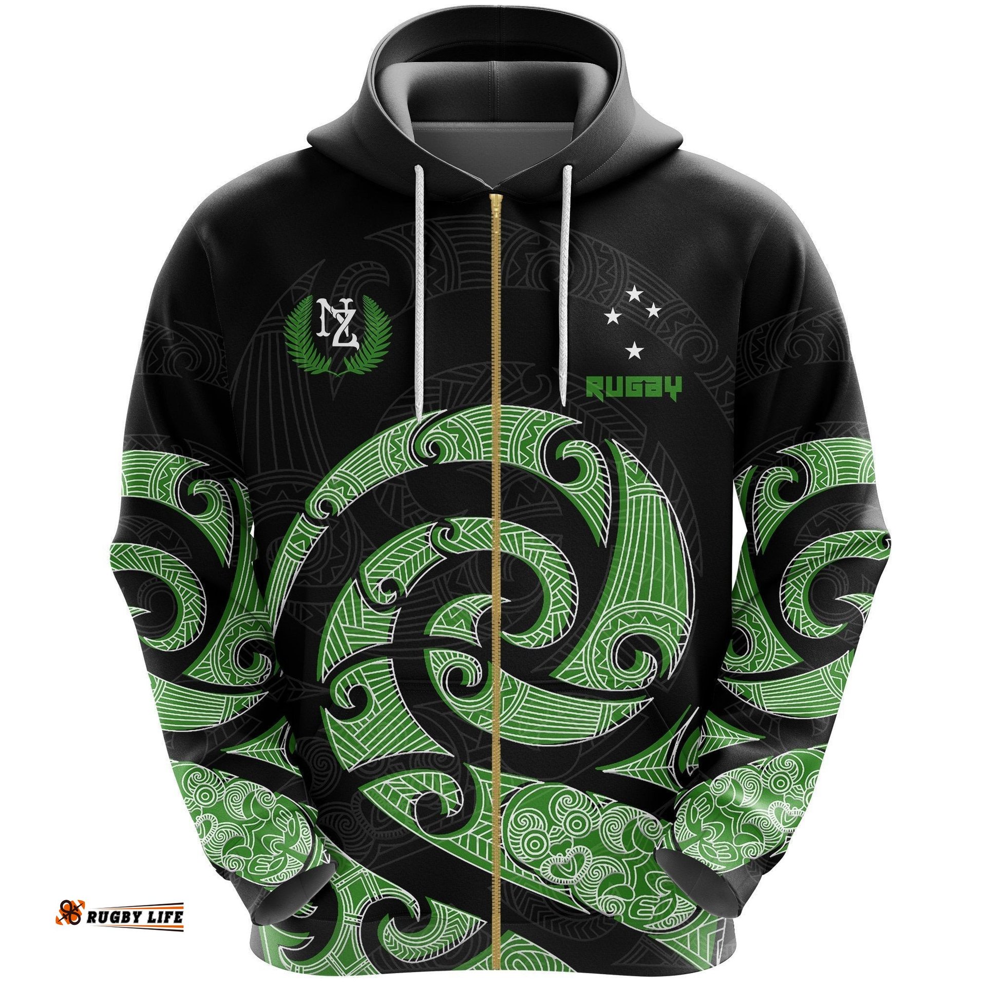 New Zealand Maori Rugby Kirituhi Tattoo Zip Hoodie