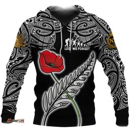 ANZAC Australia And New Zealand Hoodie, Poppy Fern Lest We Forget Pullover Hoodie