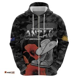 RugbyLife Shop Australia 1915 Gallipoli ANZAC Hoodie 111th Anniversary Army Boots And Slouch Hat LT14