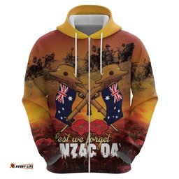 RugbyLife Shop ANZAC Day Lest We Forget Hoodie Australian Veterans Remembrance Tribute LT18
