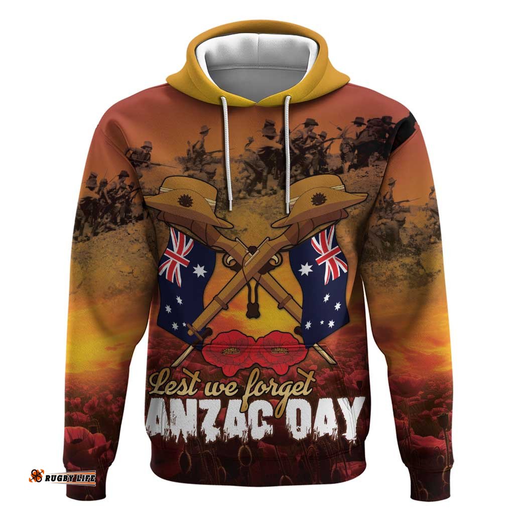 RugbyLife Shop ANZAC Day Lest We Forget Hoodie Australian Veterans Remembrance Tribute LT18