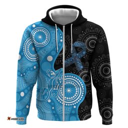 RugbyLife Shop Australia Autism Awareness Month Hoodie Indigenous Lizard With Blue Ribbon LT14