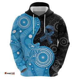 RugbyLife Shop Australia Autism Awareness Month Hoodie Indigenous Lizard With Blue Ribbon LT14