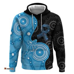 RugbyLife Shop Australia Autism Awareness Month Hoodie Indigenous Lizard With Blue Ribbon LT14