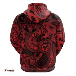 RugbyLife Shop Aotearoa Maori Hei Tiki Hoodie Whero Kowhaiwhai Puhoro Motif LT9