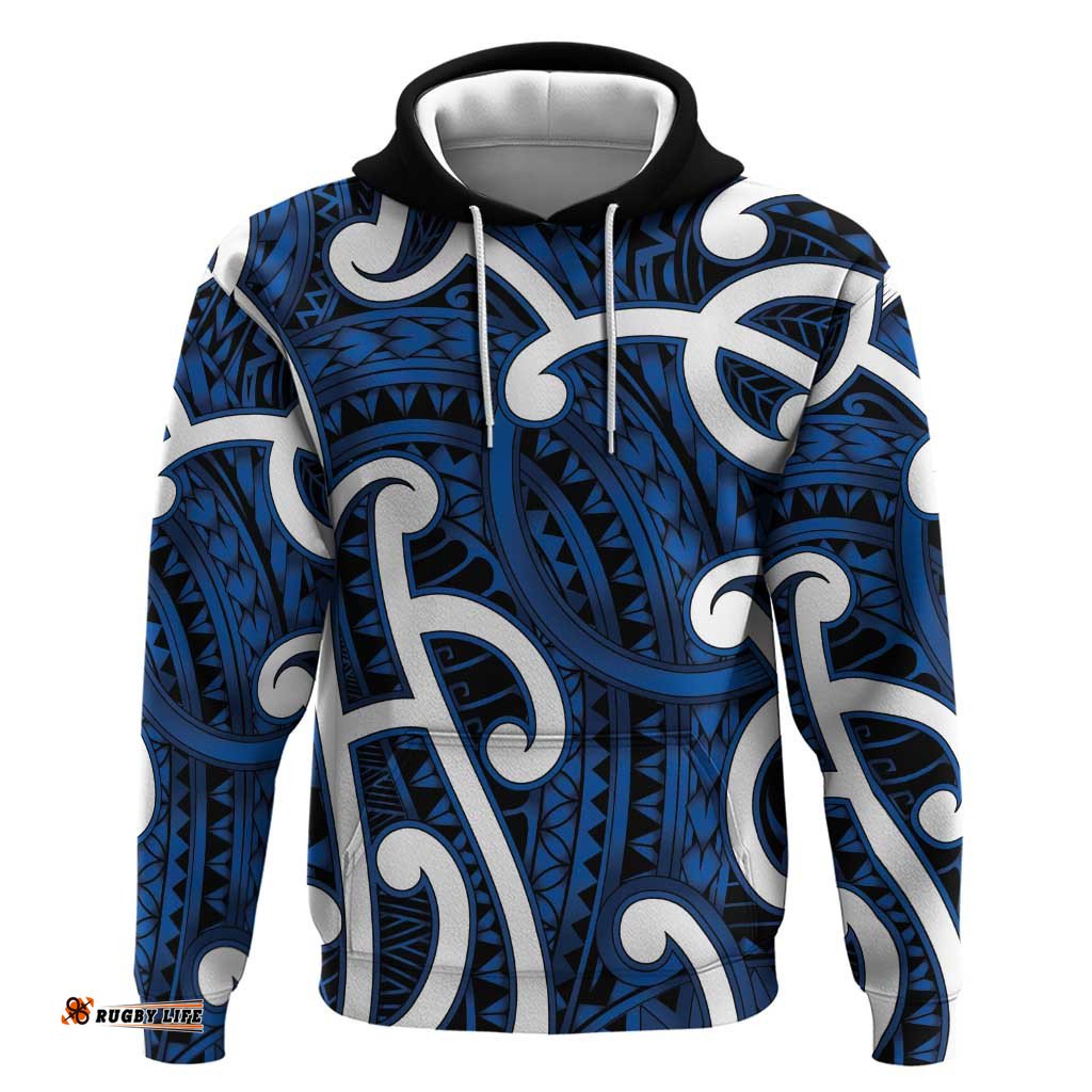 RugbyLife Shop Aotearoa Maori Kowhaiwhai Hoodie Kikorangi Puhoro and Patiki LT9