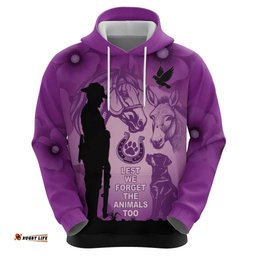RugbyLife Shop Australia Animals ANZAC Day Hoodie Lest We Forget The Animals Too Purple Poppy LT14