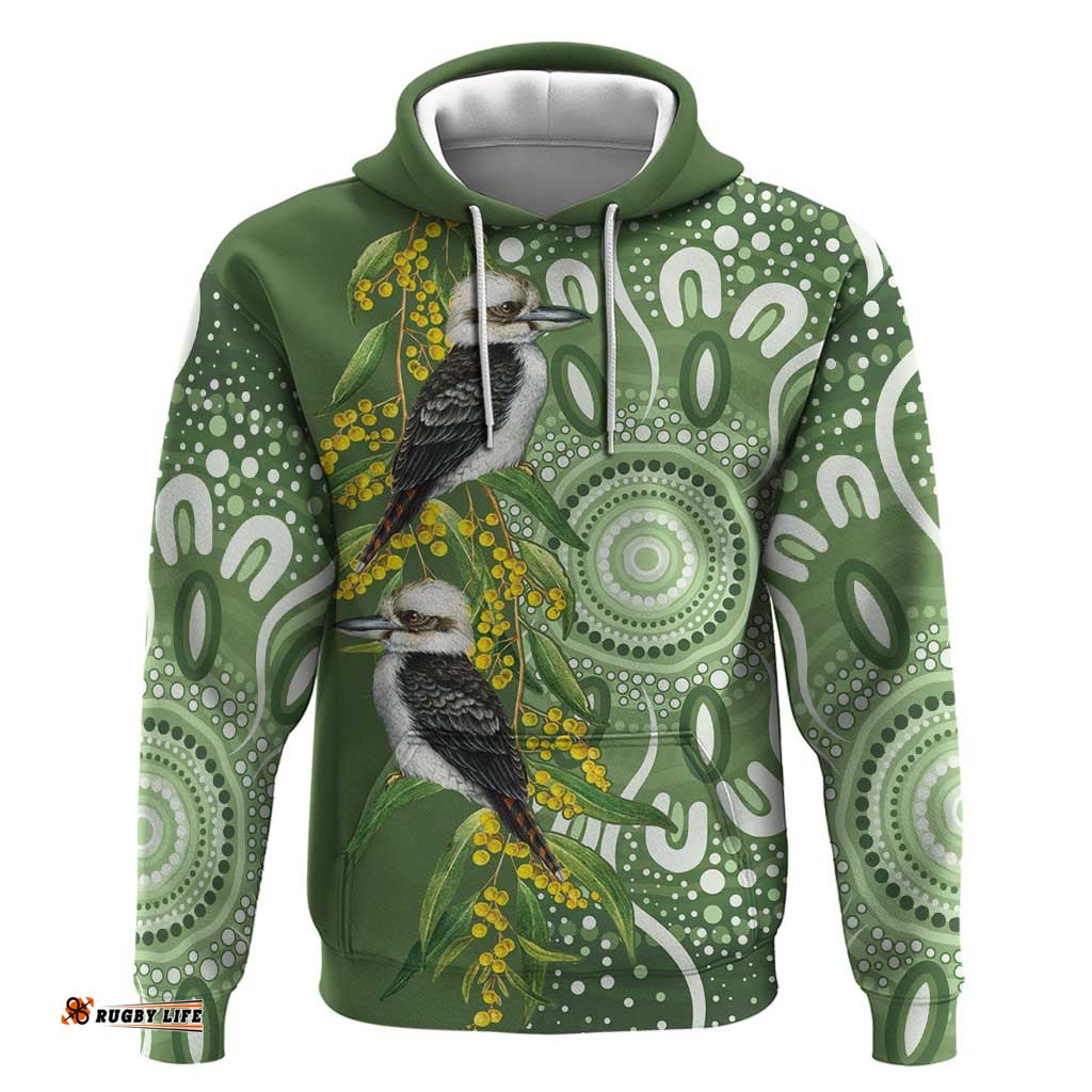 RugbyLife Shop Aussie Kokaburra Golden Wattle Hoodie Aboriginal with National Color LT9