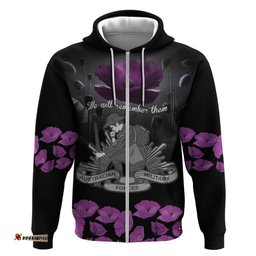 RugbyLife Shop ANZAC Day Remembrance Hoodie Purple Poppy We Will Remember Them LT9
