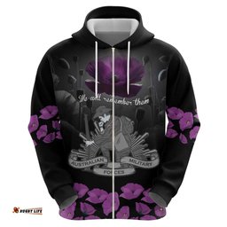 RugbyLife Shop ANZAC Day Remembrance Hoodie Purple Poppy We Will Remember Them LT9