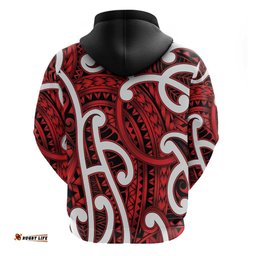 RugbyLife Shop Aotearoa Maori Kowhaiwhai Hoodie Whero Puhoro and Patiki LT9
