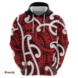 RugbyLife Shop Aotearoa Maori Kowhaiwhai Hoodie Whero Puhoro and Patiki LT9