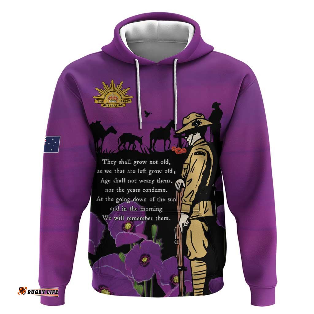 RugbyLife Shop ANZAC Soldier and War Animals Hoodie We Will Remember Them LT15