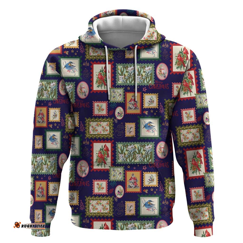 RugbyLife Shop Aussie Birds Christmas La La Land Hoodie Navy Blue Vintage Stamp Edition LT9