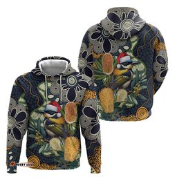 RugbyLife Shop Aussie Honeyeaters Banksia Christmas Hoodie Aboriginal Dots Painting Blue Motif LT9