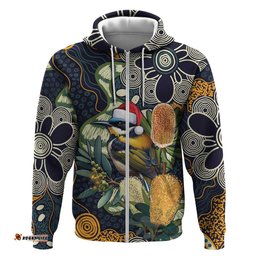 RugbyLife Shop Aussie Honeyeaters Banksia Christmas Hoodie Aboriginal Dots Painting Blue Motif LT9