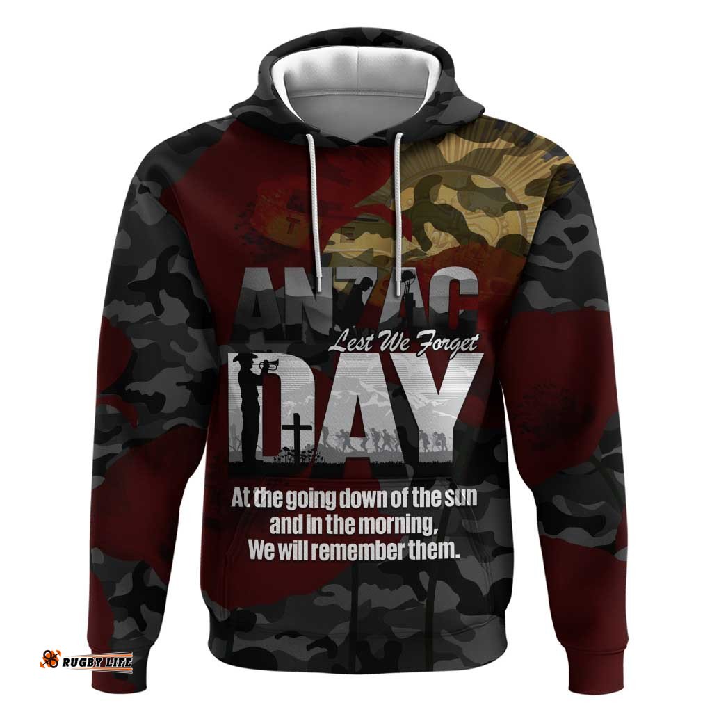 RugbyLife Shop Australia ANZAC Day Hoodie We Will Remember Them Poppy Camouflage LT14
