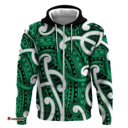RugbyLife Shop Aotearoa Maori Kowhaiwhai Hoodie Kakariki Puhoro and Patiki LT9