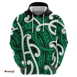 RugbyLife Shop Aotearoa Maori Kowhaiwhai Hoodie Kakariki Puhoro and Patiki LT9