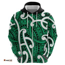 RugbyLife Shop Aotearoa Maori Kowhaiwhai Hoodie Kakariki Puhoro and Patiki LT9