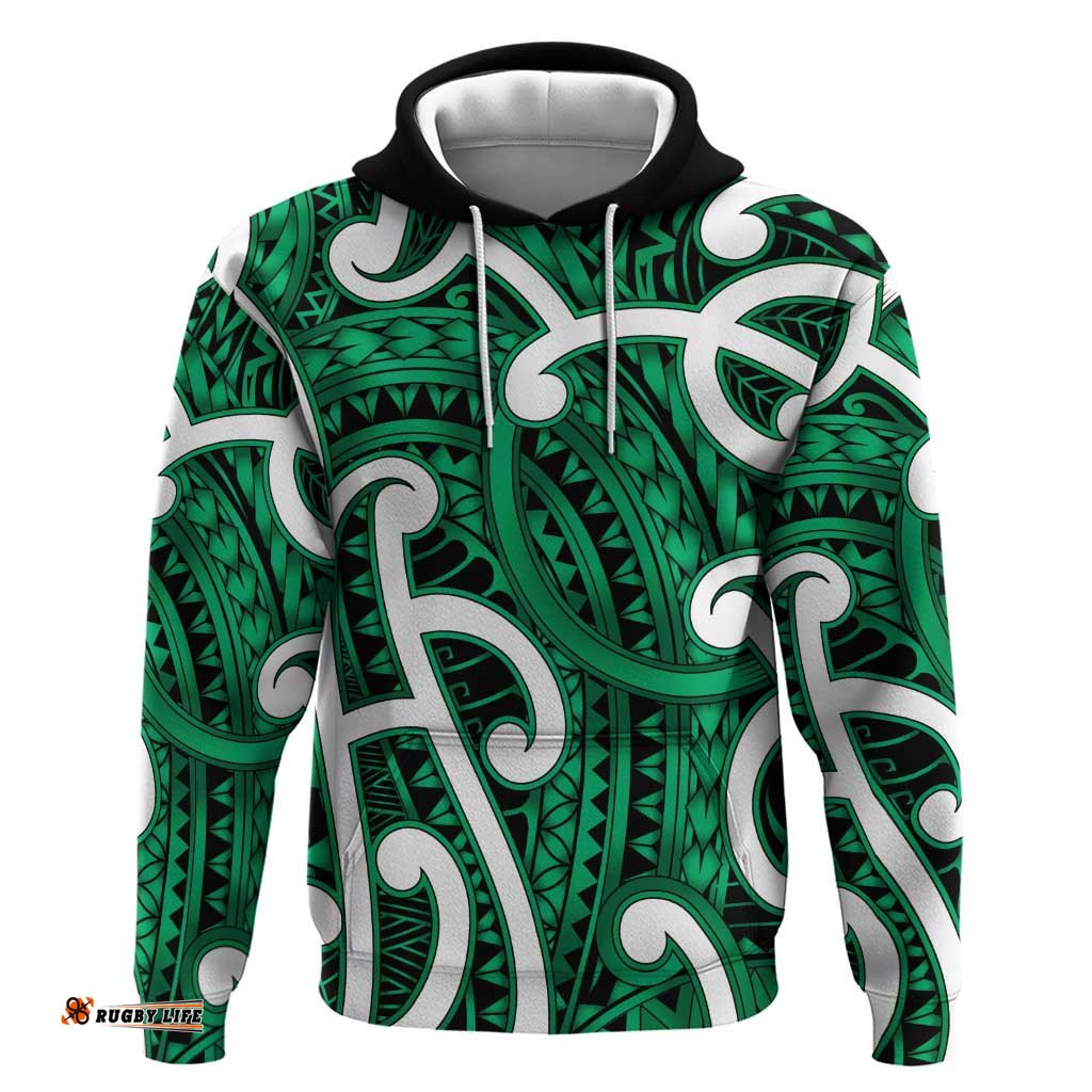 RugbyLife Shop Aotearoa Maori Kowhaiwhai Hoodie Kakariki Puhoro and Patiki LT9