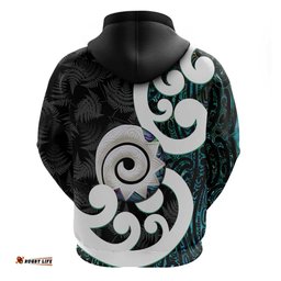 RugbyLife Shop Aotearoa Koru Hoodie Cyan Maori Paua Shell Mix Silver Fern LT14