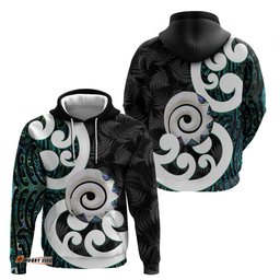 RugbyLife Shop Aotearoa Koru Hoodie Cyan Maori Paua Shell Mix Silver Fern LT14