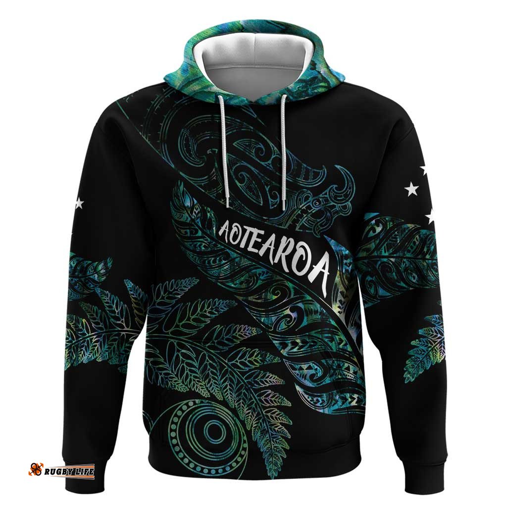 RugbyLife Shop Aotearoa Personalized Lawn Bowls Maori Hoodie New Zealand Paua Shell Tribal Silver Fern LT7