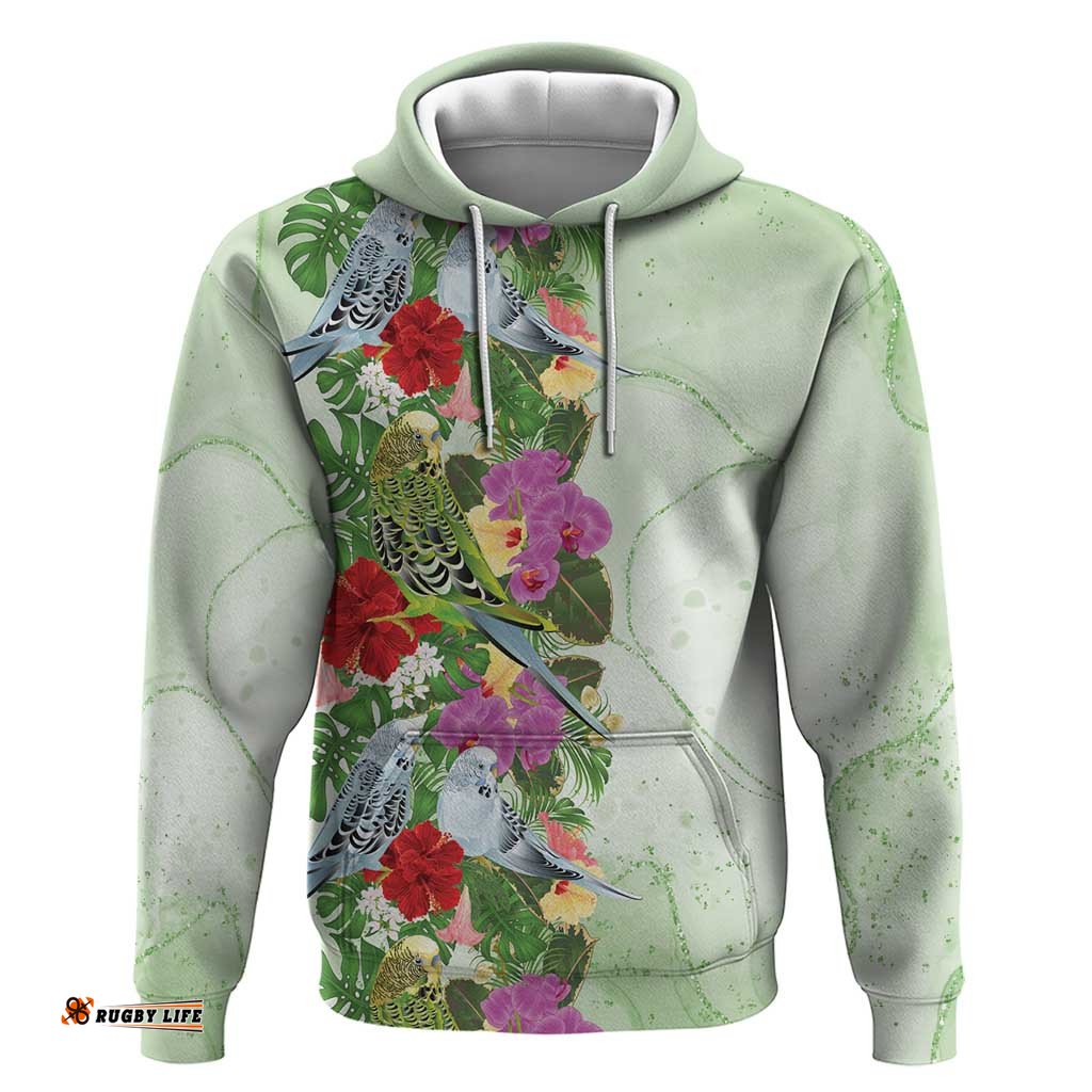 RugbyLife Shop Aussie Budgies Blue And Green Tropical Birds Hoodie LT9