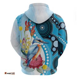 RugbyLife Shop Australia Azure Kingfisher Hoodie Australian Native Flowers Indigenous Art LT14