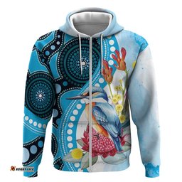 RugbyLife Shop Australia Azure Kingfisher Hoodie Australian Native Flowers Indigenous Art LT14