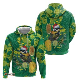 RugbyLife Shop Aussie Honeyeaters Banksia Christmas Hoodie Aboriginal Dots Painting Green Motif LT9