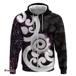 RugbyLife Shop Aotearoa Koru Hoodie Purple Maori Paua Shell Mix Silver Fern LT14