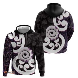 RugbyLife Shop Aotearoa Koru Hoodie Purple Maori Paua Shell Mix Silver Fern LT14